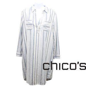 Chico's Long Shirt Dress Size Women's Size 1 White Blue Vertical Striped
